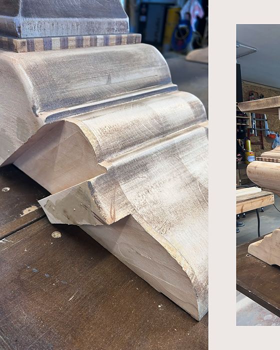 Elemento in legno sagomato con finitura a vista