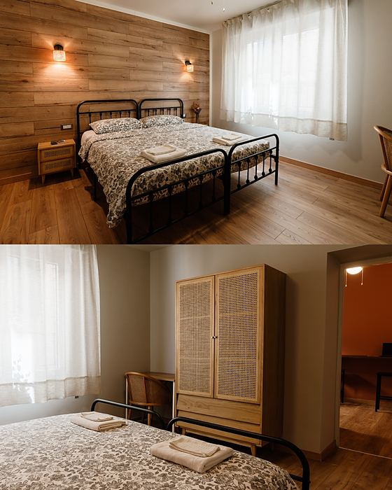 Parete rivestita in legno in una camera da letto